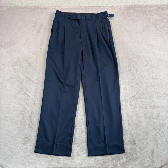 Vintage Polo Ralph Lauren Pleated Cinch Waist Trouser Pants in Navy Men 34x30 US